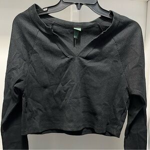 NWT Target Wild Fable Waffle Knit V-neck Cut Crop Long Sleeve Top